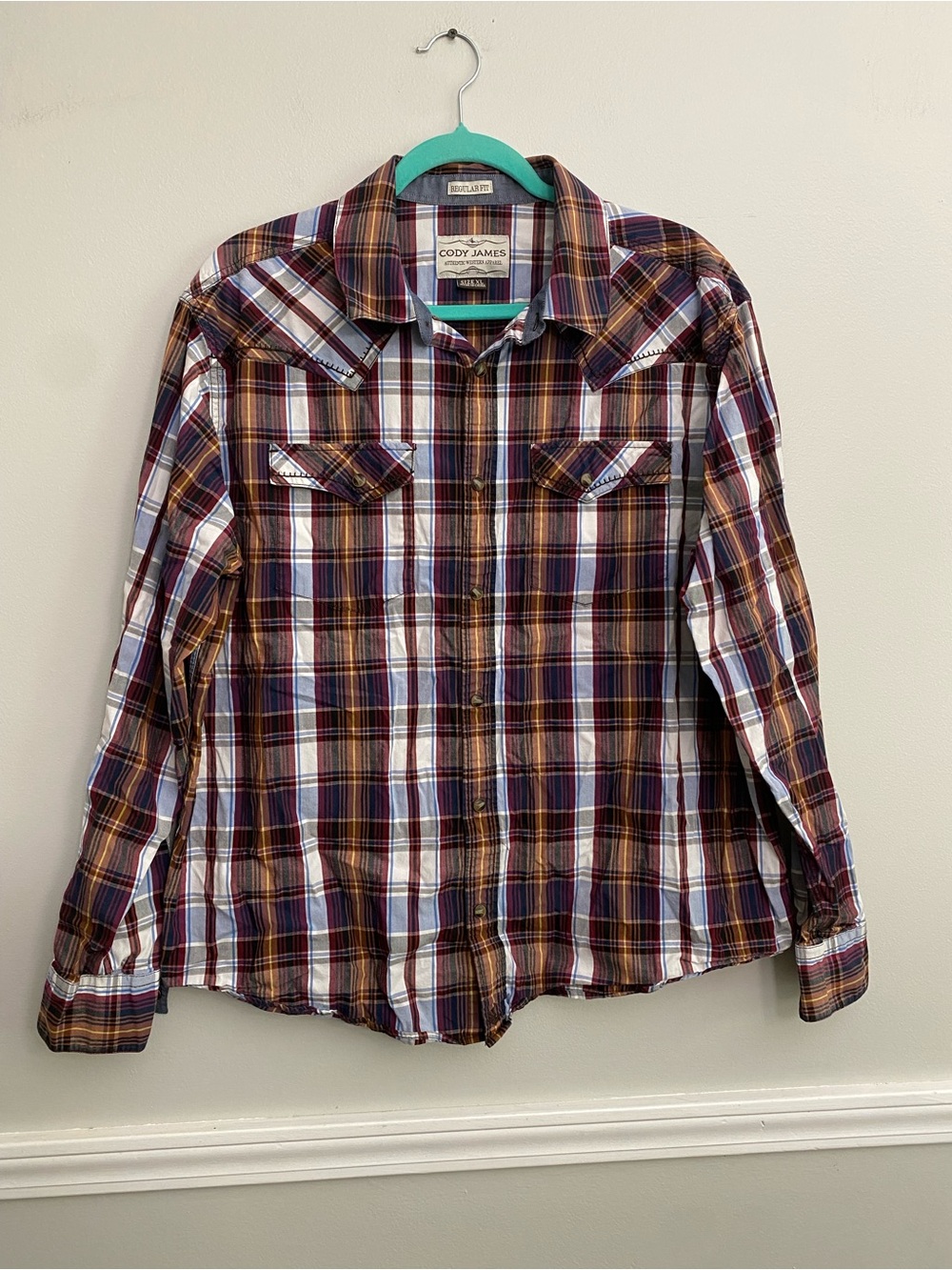 Men’s Western Cody James Cotton Plaid Pearl Snap - XL